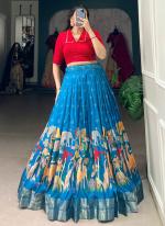 Dola Silk Blue Festival Wear Kalamkari Print Ready To Wear Lehenga Choli